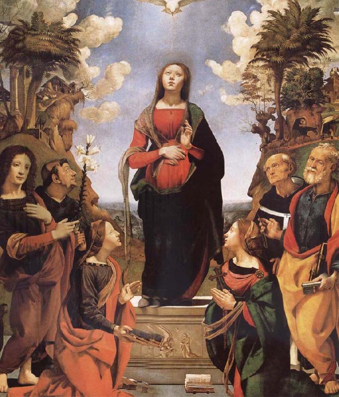 Piero di Cosimo The Immaculada Concepcion and six holy Century XVI I Sweden oil painting art